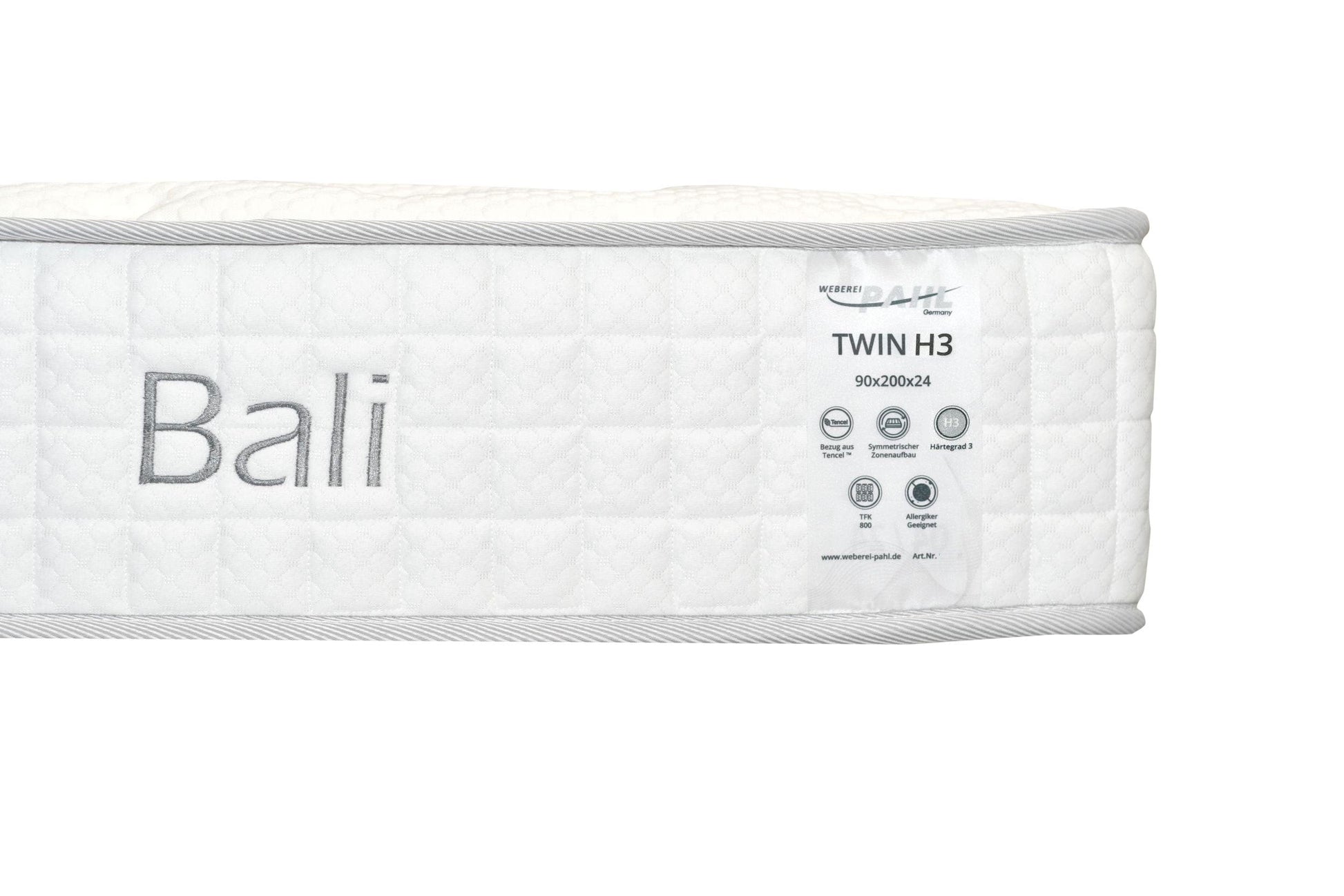 Weberei Pahl Matratze Bali 90x200x27 cm – Taschenfederkern TFK 800 mit beidseitiger Nutzung (H3) 108126